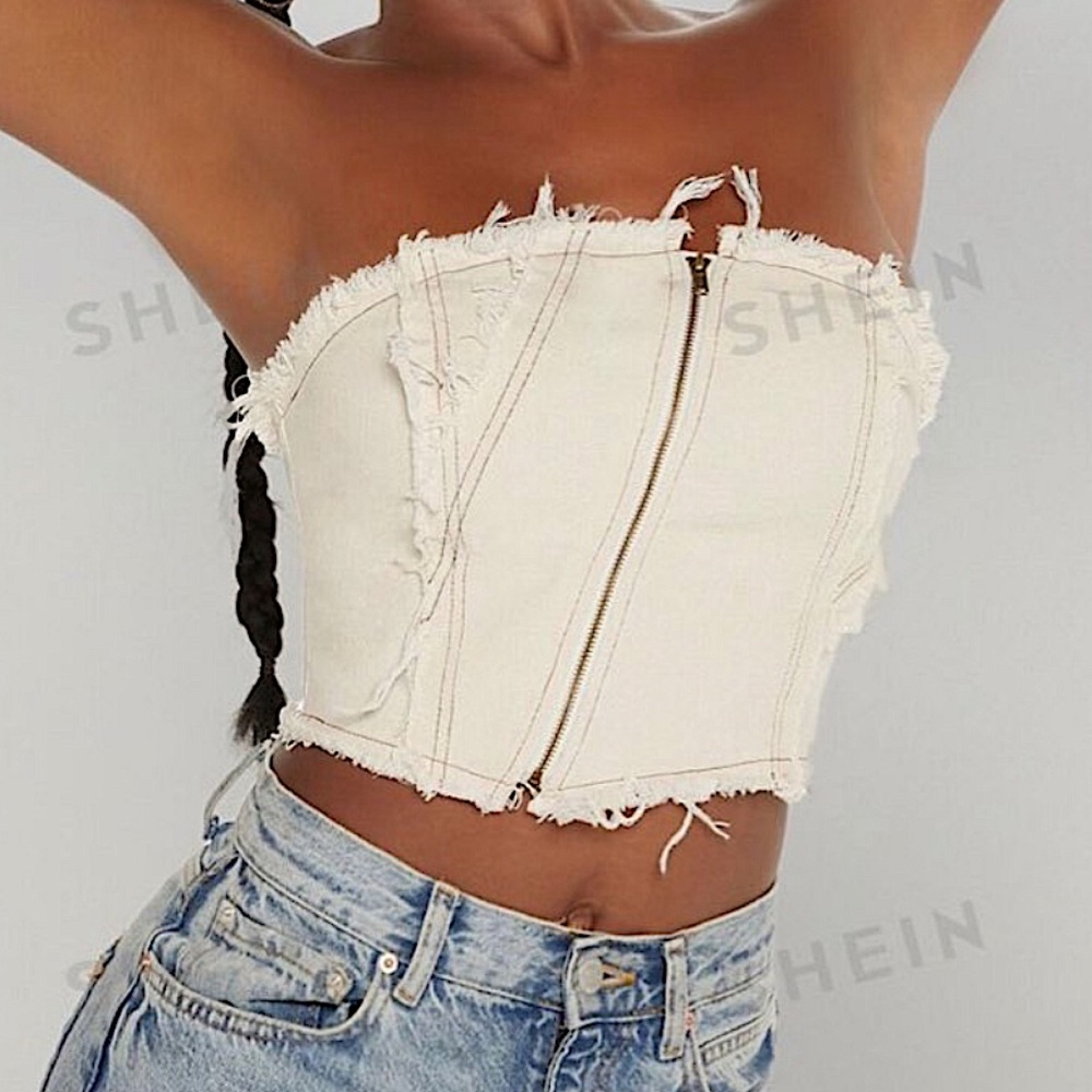 *NEW* SHEIN Frayed Strapless Crop Top